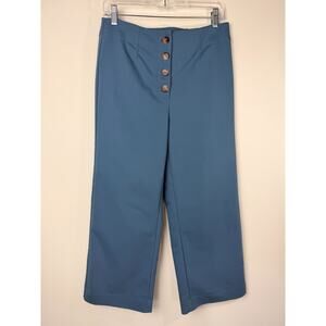 LOFT High Waist Cropped Pants Womens 4 Blue Button Front Wide Leg Trouser Party